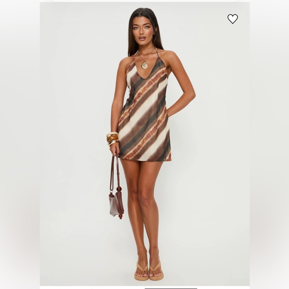 New Princess Polly - Esmira Halter Mini Dress Brown Stripe size 10